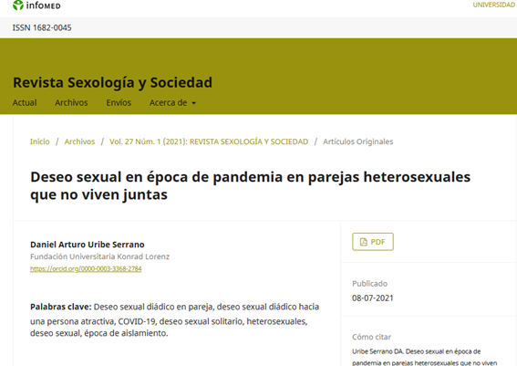 Deseo sexual en época de pandemia en parejas heterosexuales que no viven juntas
